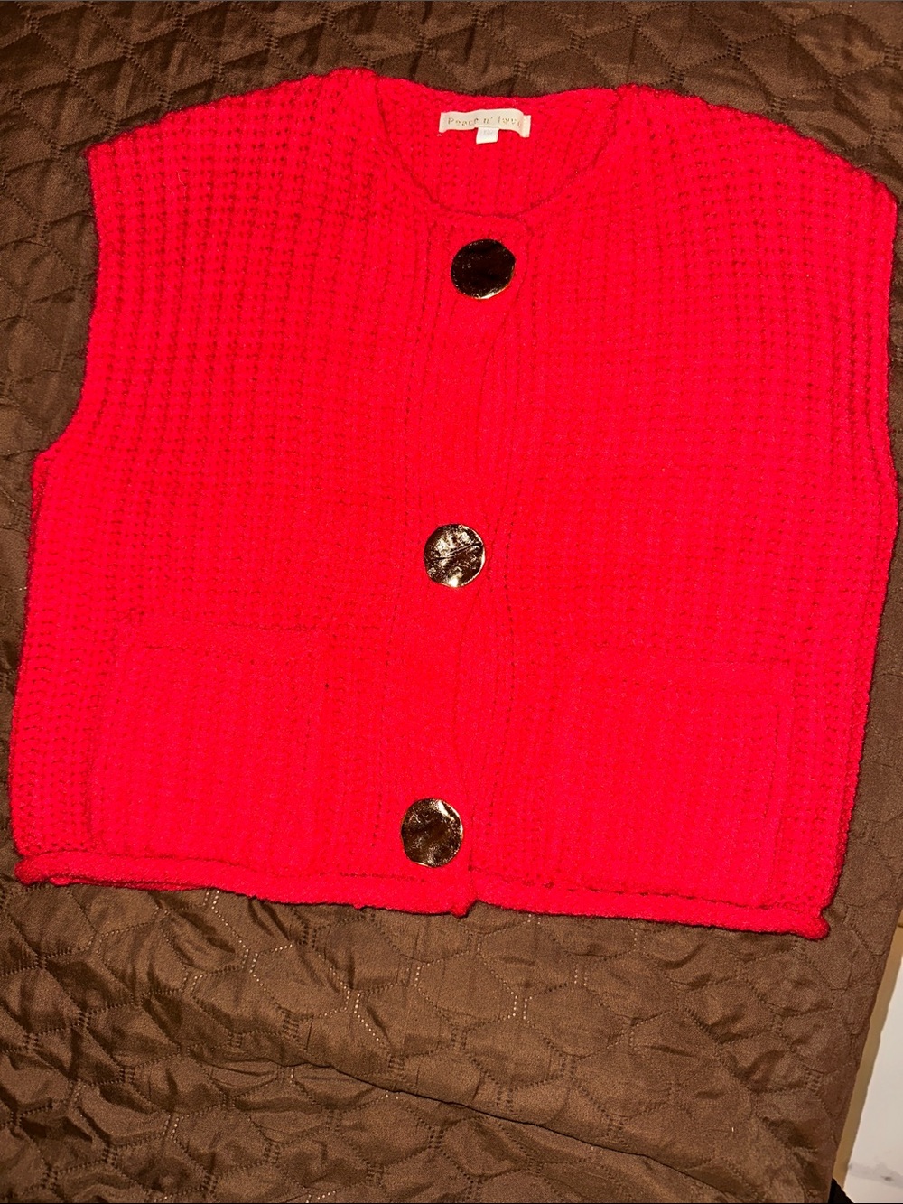 Red Chunky Knit Button-Front Women's Sweater Vest
